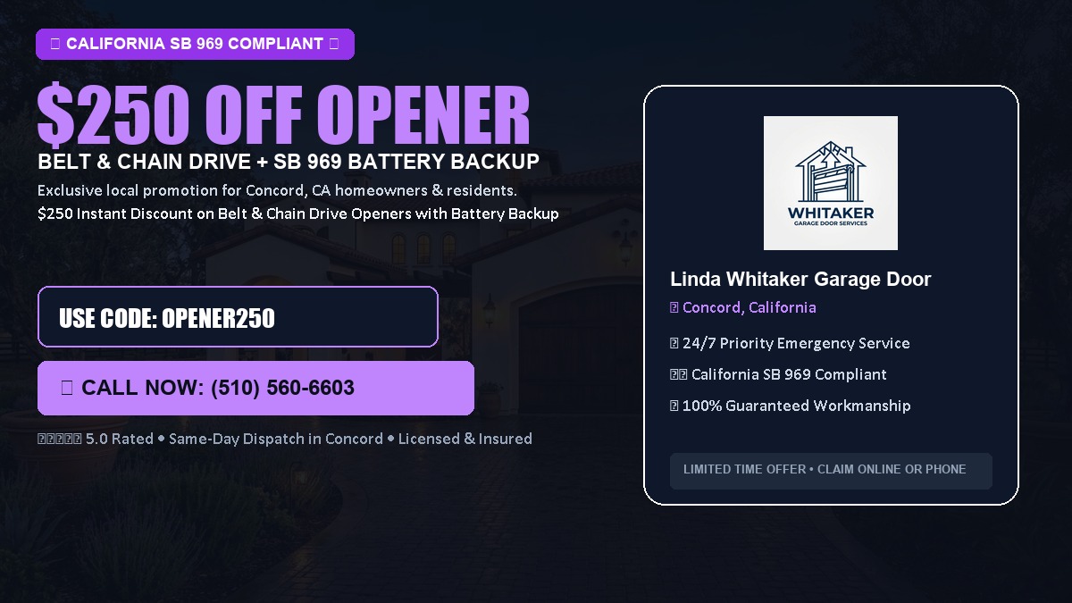 $250 OFF Smart Garage Door Opener Installation (Belt & Chain Drive with California SB 969 Battery Backup) in Concord, CA