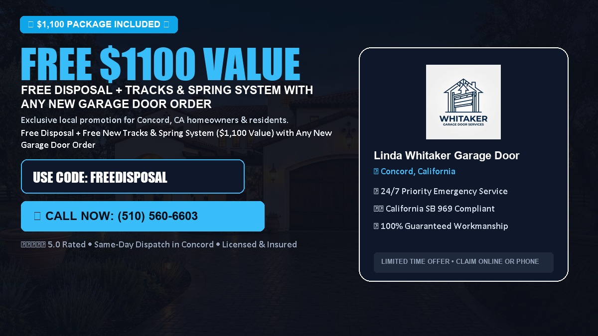 Free Disposal + Free New Tracks & Spring System with Any New Garage Door Order ($1100 Value) in Concord, CA